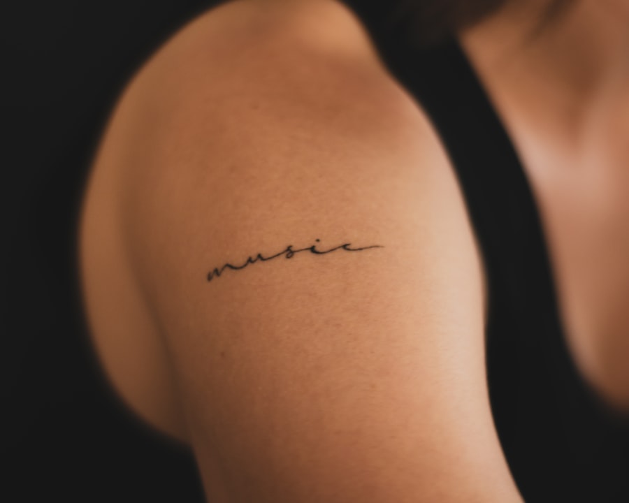 Close-up of a bold semi-permanent tattoo design applied to a bicep