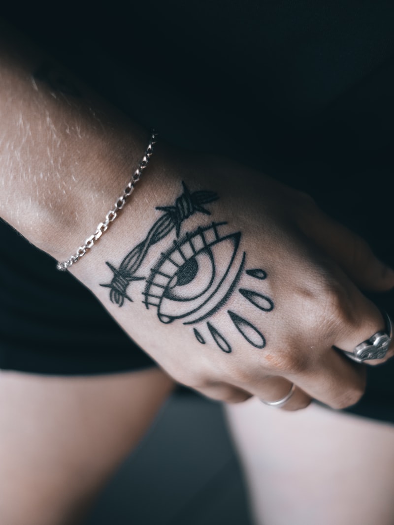Minimalist black line semi-permanent tattoo on wrist